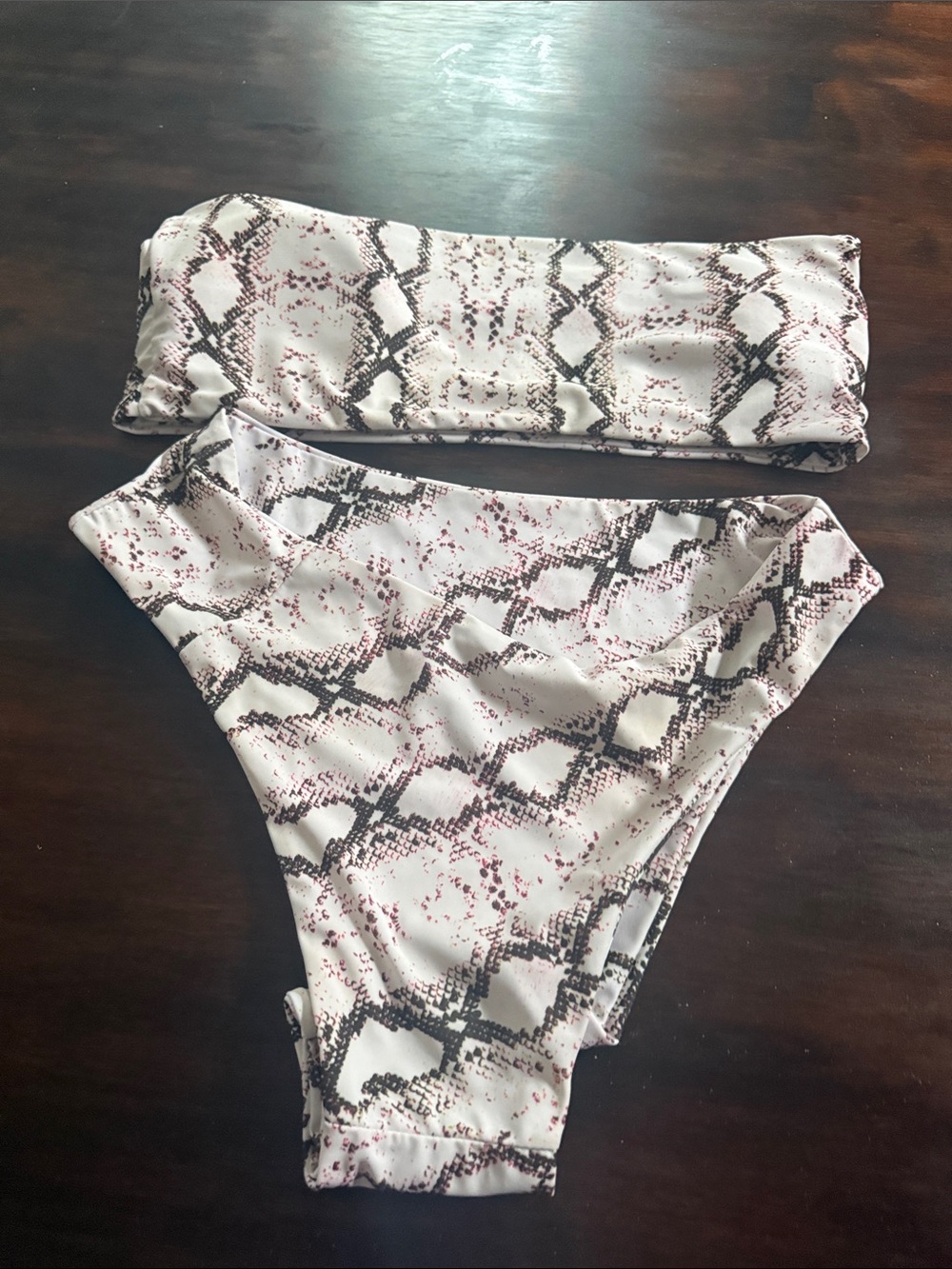 Snake Print Two-Piece Kids One Piece Swim Set - White/Pink